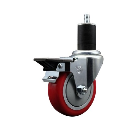 Service Caster 4'' Red Poly Swivel 1-3/4'' Expanding Stem Caster with Brake SCC-EX20S414-PPUB-RED-PLB-134